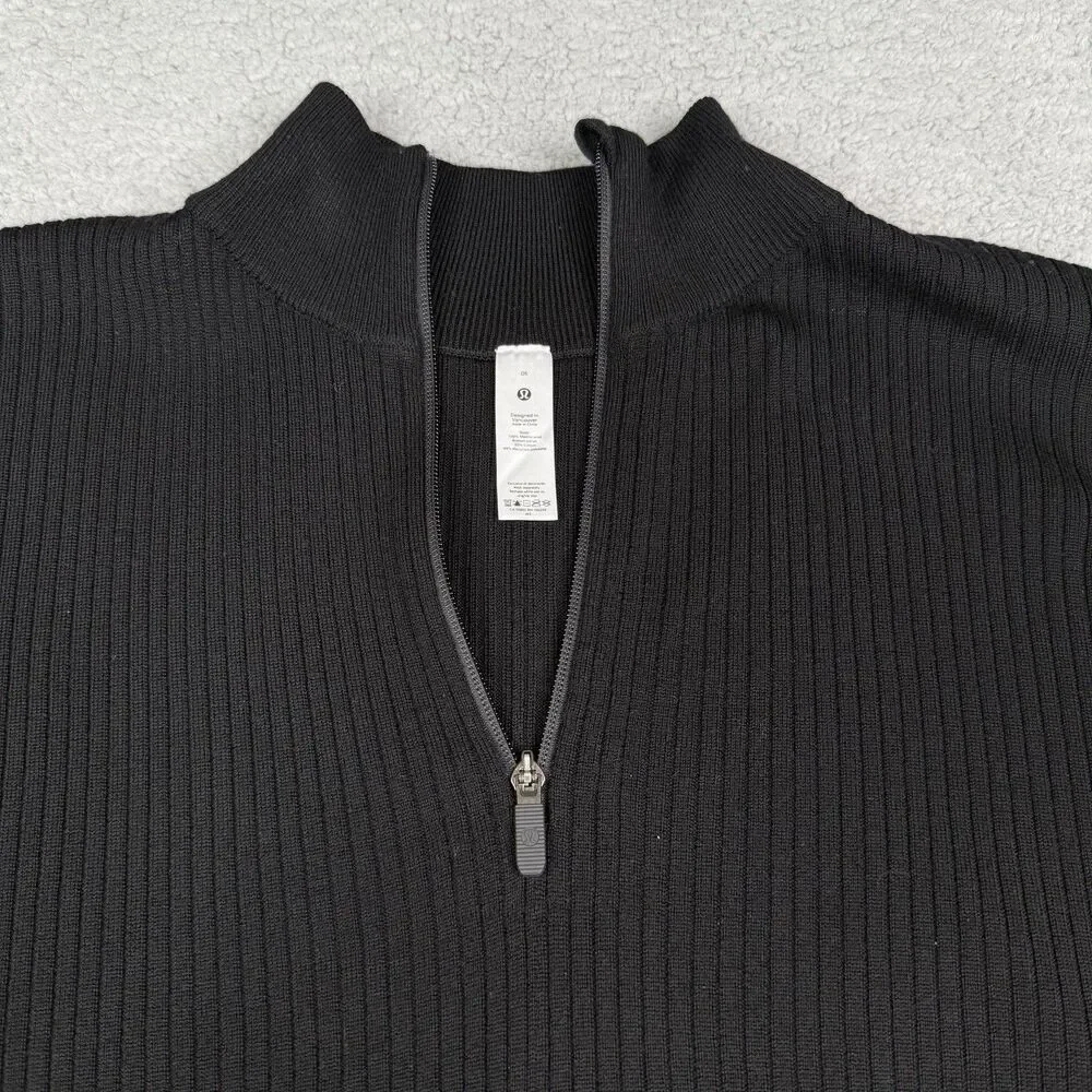 Lululemon‎ On The Go Poncho Womens Black Grey Merino Wool Sweater Half Zip Cape